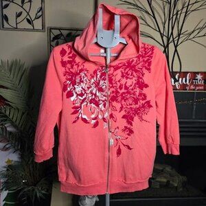 NWT Currants peachy floral print hoodie sz XL